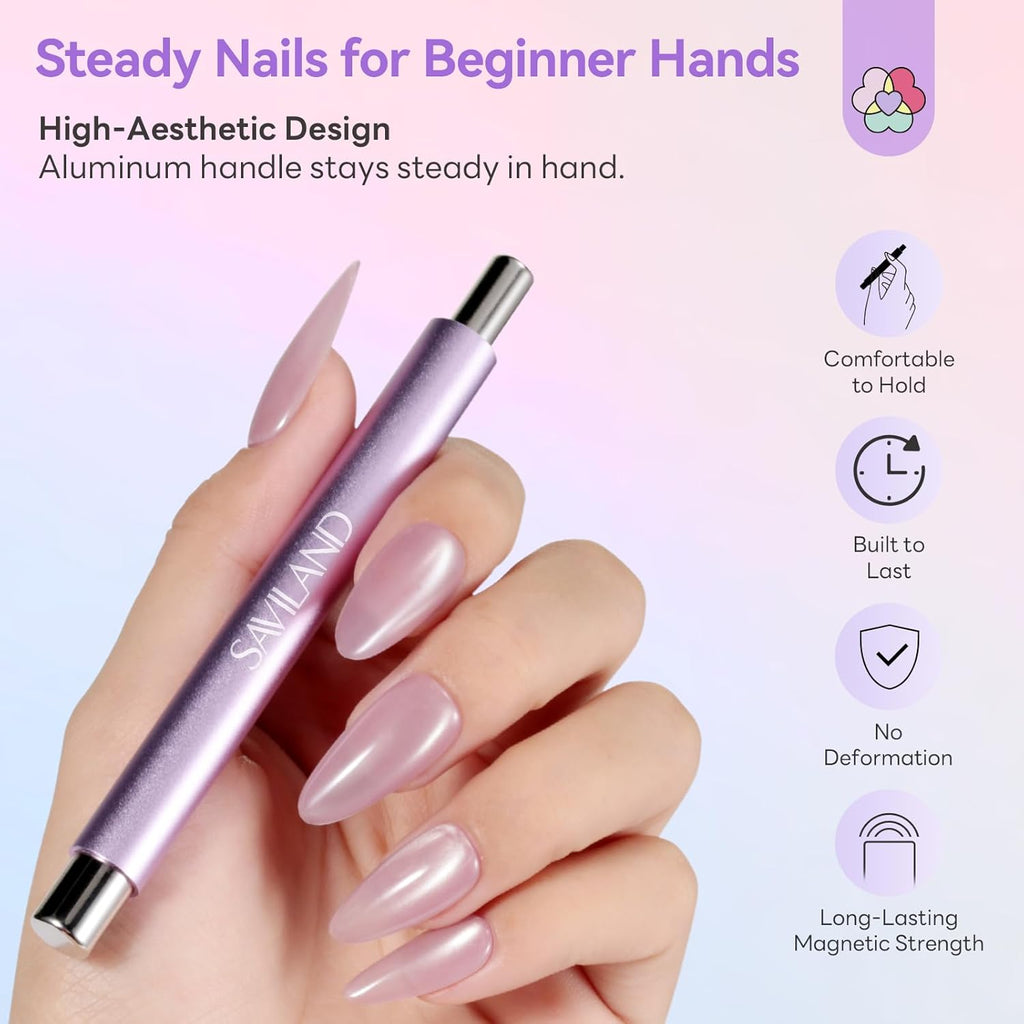 SAVILAND Essentials Cat Eye Magnetic for Nails: Pink Double-Head Nail Magnet Sturdy Cat Eye Magnet for Nails with Round Magnetic Bead Multifunctional Magnet for Cat Eye Gel Polish DIY Home Salon