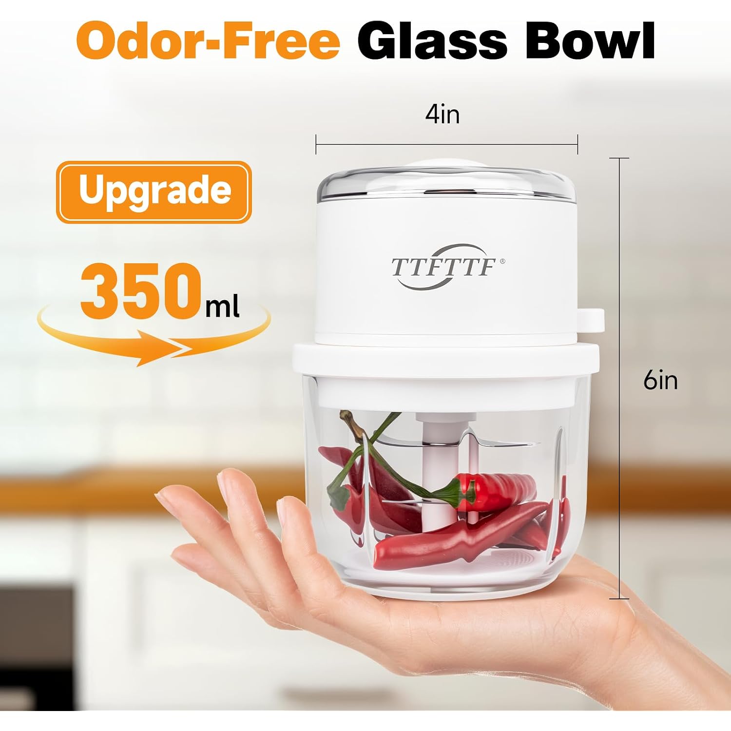 Electric Garlic Chopper, 350Ml Glass Bowl Mini Food Processor, Portable Veggie Chopper Onion Garlic Grinder, Wireless Food Processor For Ginger, Chili, Fruit, Meat, Etc