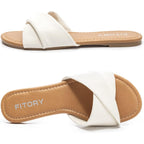 Fitory Women'S Flat Sandals Fashion Slides With Soft Leather Slippers For Summer Size 6-11