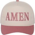Christian Theme Embroidered 5 Panel Cotton Trucker Hat Snapback Cap for Men and Women Amen,dusty Rose