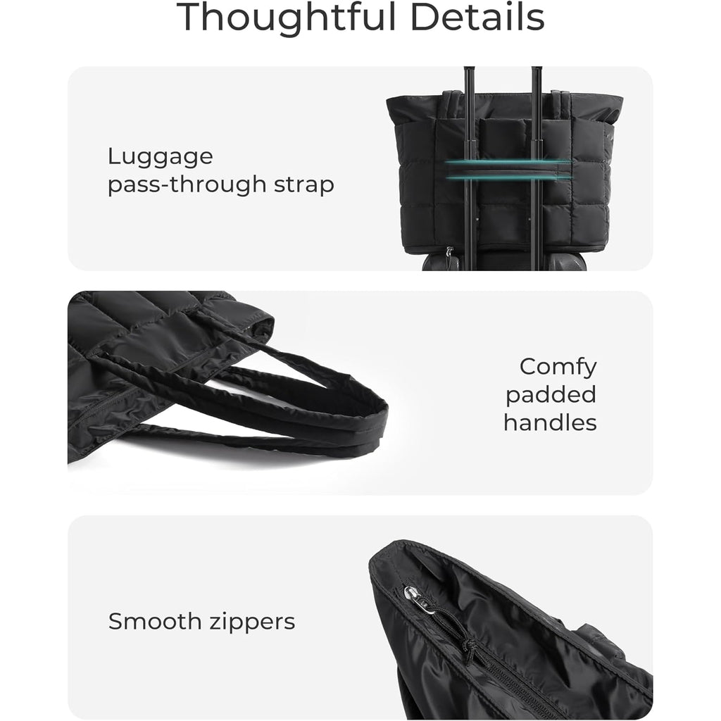 BAGSMART Expandable Tote Bag for Women, Puffer Work Tote Handbag, Quilted Carry On Bag for Travel Gym