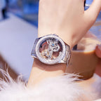 Olevs Women Watch Skeleton Set Automatic Mechanical Silver Luxury Dress Waterproof Luminous Lady Watch Gift Set
