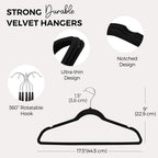 House Day Premium Velvet Hangers 50 Pack Black, Non-Slip Flocked Felt Hangers, Sturdy Clothes Hangers With 360° Rotatable Hook, Heavy Duty Coat Hanger, Durable Slim Hanger For Closet Space Saving