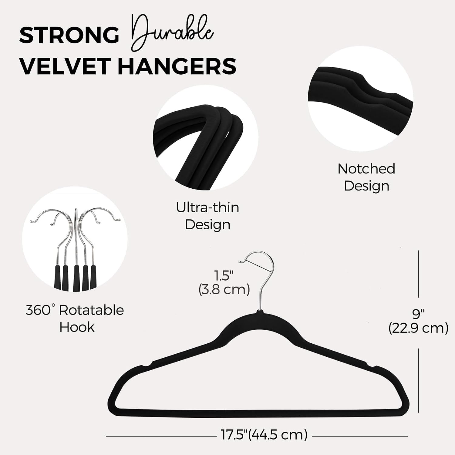 House Day Premium Velvet Hangers 50 Pack Black, Non-Slip Flocked Felt Hangers, Sturdy Clothes Hangers With 360° Rotatable Hook, Heavy Duty Coat Hanger, Durable Slim Hanger For Closet Space Saving