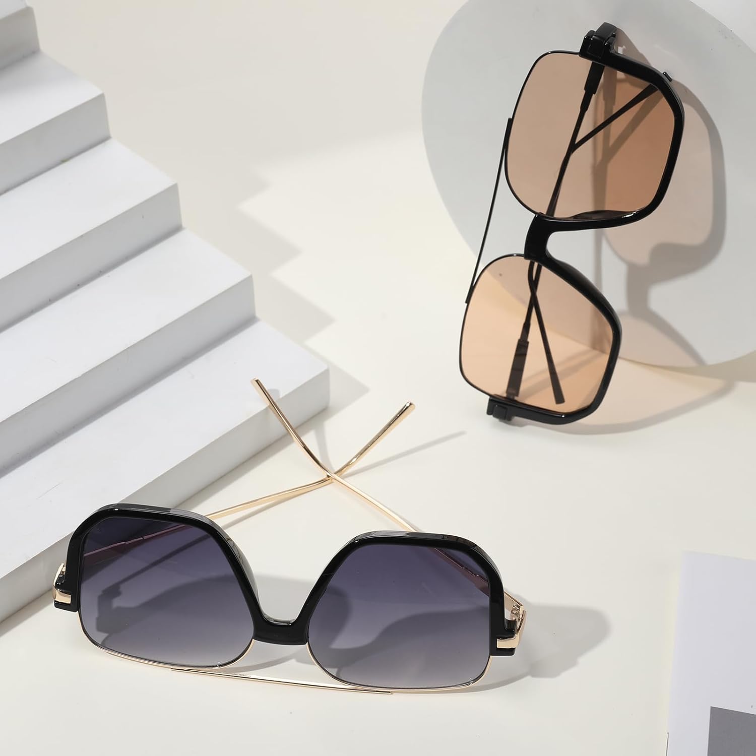 Retro Oversized Aviator Sunglasses Trendy Double Bridge Square Sunglasses 70S Shades Uv Protection