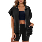 Women's Zip Up Sweatshirts Sleeveless Oversized Casual Solid Color Sweatshirt with pockets