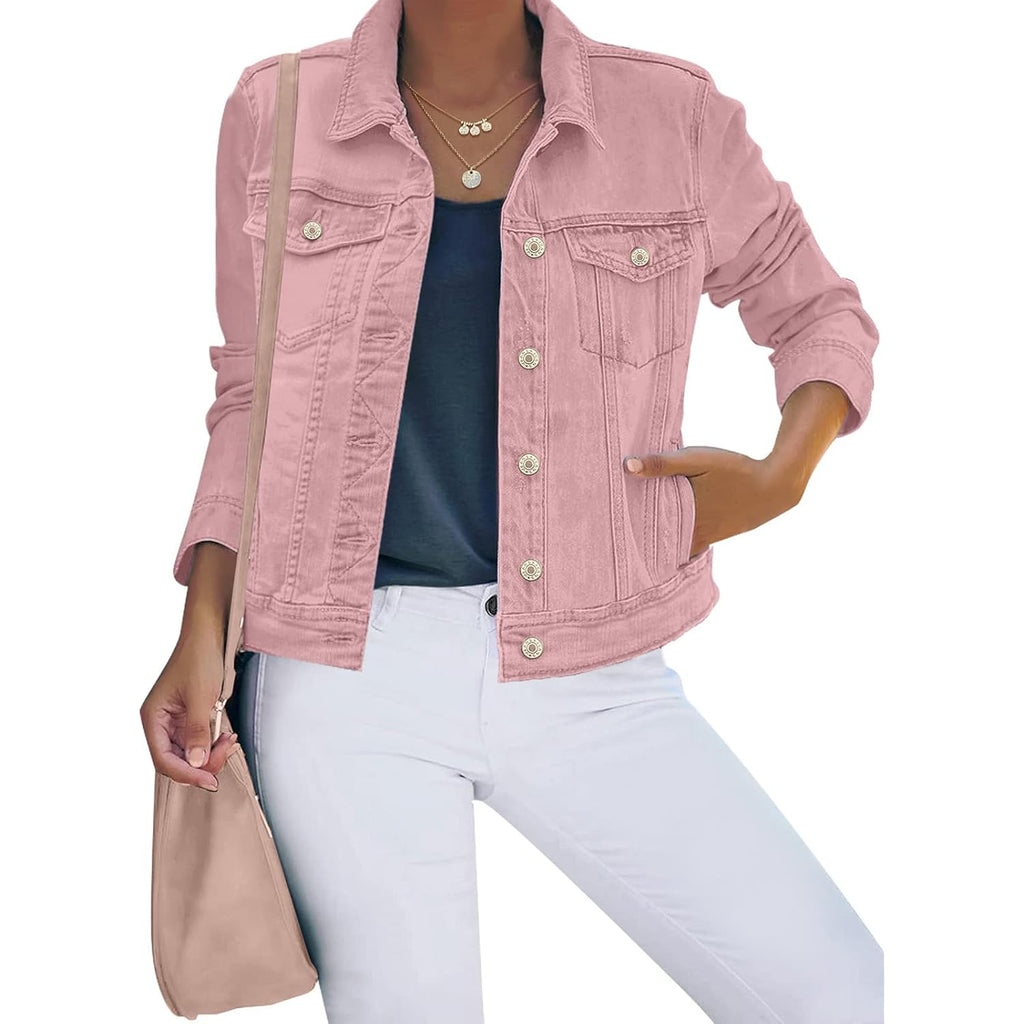 Luvamia Women'S Basic Button Down Stretch Fitted Long Sleeves Denim Jean Jacket