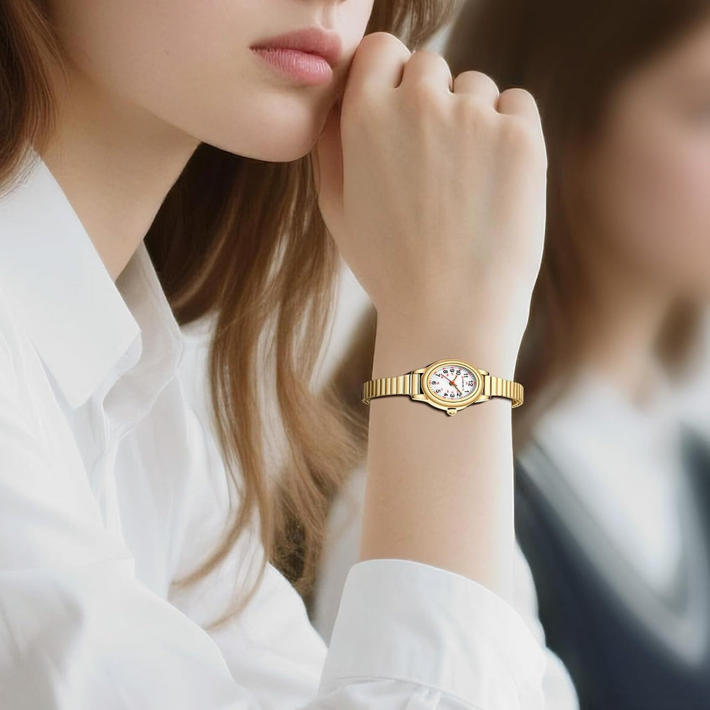 Gold Watch Waterproof Nurse Watch For Medical Professionals,Students,Women-Military Time Easy Read Dial,24 Hour With Second Hand,Stainless Steel Expansion Band