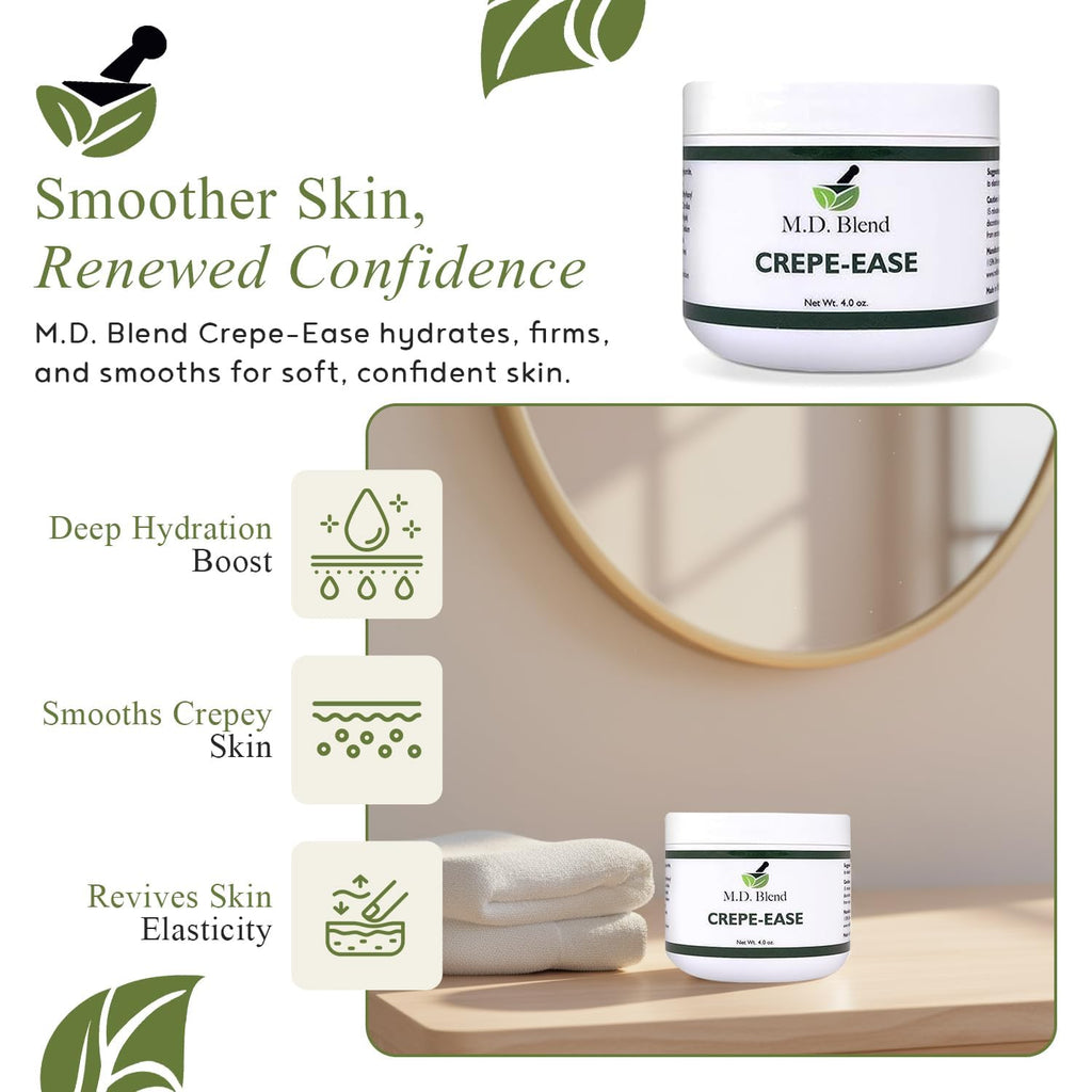 Crepe-Ease Body Moisturizer Anti Aging Retinol Cream Firming, Smoothing & Hydrating Cream For Crepey Skin On Neck, Arms & Legs Crepe Skin Repair, Advanced Crepe Fix, 4 Oz