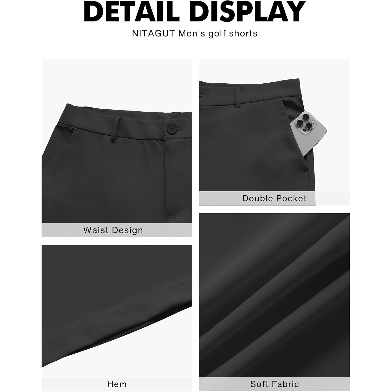 Nitagut Men'S Lightweight Casual Shorts 7" Golf Summer Shorts Breathable Stretch Work Flat Front Shorts With Multi-Pocket