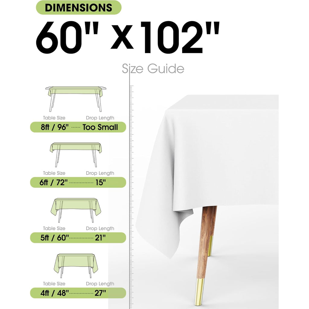 Pureegg Rectangle Table Cloth 60" x 102" – Durable Polyester Tablecloth Offers Reusable & Washable Protection, Ideal for Outdoor Party, Picnic, Wedding, Banquet and Birthday, 2 Pack, White