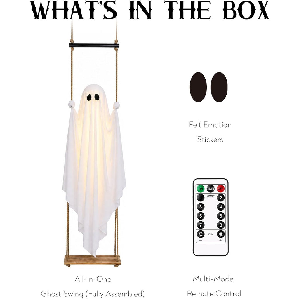 Halloween Decorations Outdoor 3.7Ft Pre-Assembled Hanging Swing Ghost With Remote Lights Spooky Hanging Ghosts For Porch Yard Tree Party