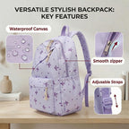 Crossbody Backpack With Bow, Travel And Campus Style Backpack For Women, Elegant Purple