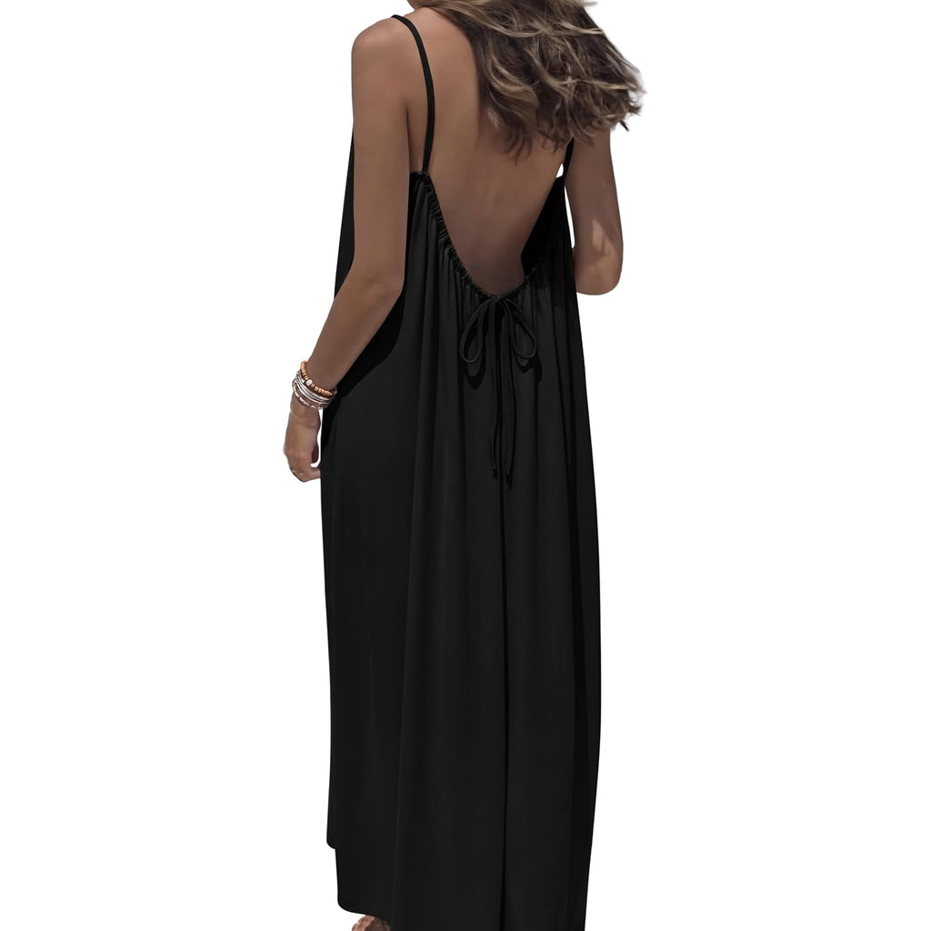 Ofeefan Summer Dresses For Women 2026 Backless Cami Maxi Sundresses Spaghetti Strap Beach Vacation Clothes Swimsuit Coverup