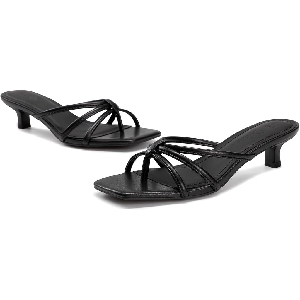 Athlefit Kitten Heels For Women Square Toe Strappy Flip Flop Low Heels Slip On Thong Heeled Sandals For Office,Party,Wedding