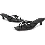 Athlefit Kitten Heels For Women Square Toe Strappy Flip Flop Low Heels Slip On Thong Heeled Sandals For Office,Party,Wedding