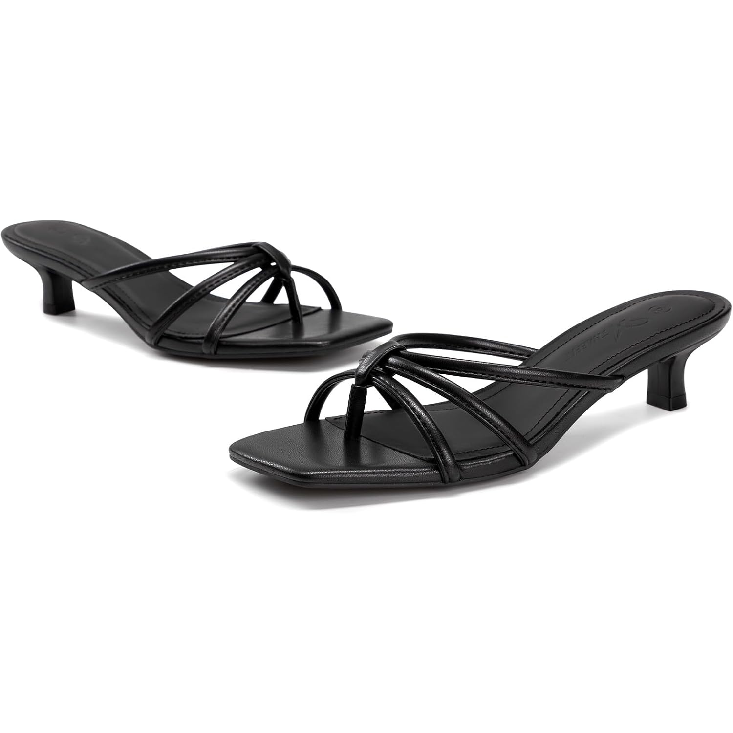 Athlefit Kitten Heels For Women Square Toe Strappy Flip Flop Low Heels Slip On Thong Heeled Sandals For Office,Party,Wedding
