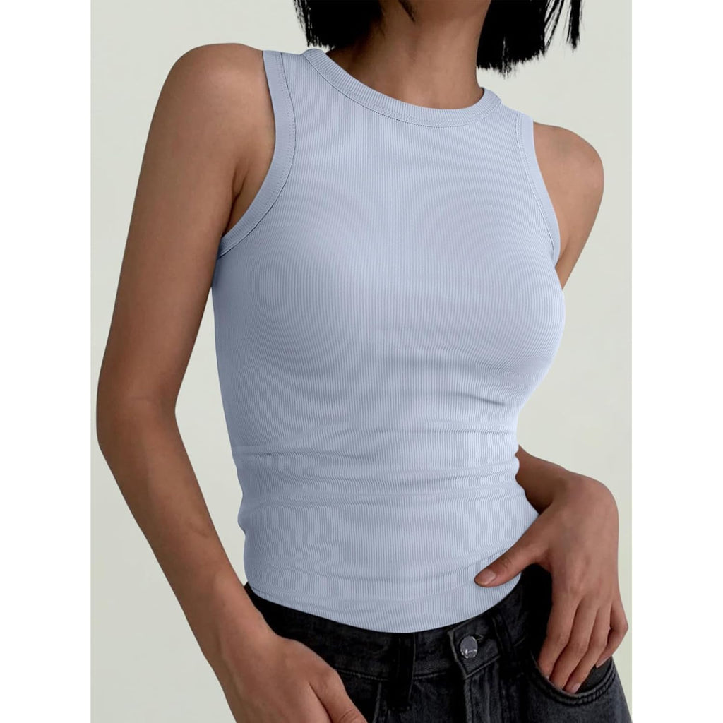 Anrabess Womens Sleeveless High Neck Tank Tops Fashion Summer Casual Basic Slim Fit Ribbed Racerback Top Shirt Clothes