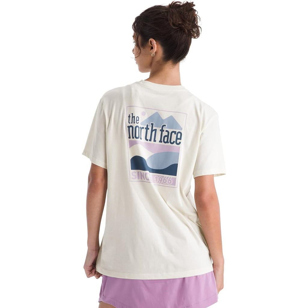 The North Face Women's Exploring Since '66 Relaxed Short Sleeve Tee - Casual Graphic T-Shirt, Regular Fit, Cotton Fabric White Dune