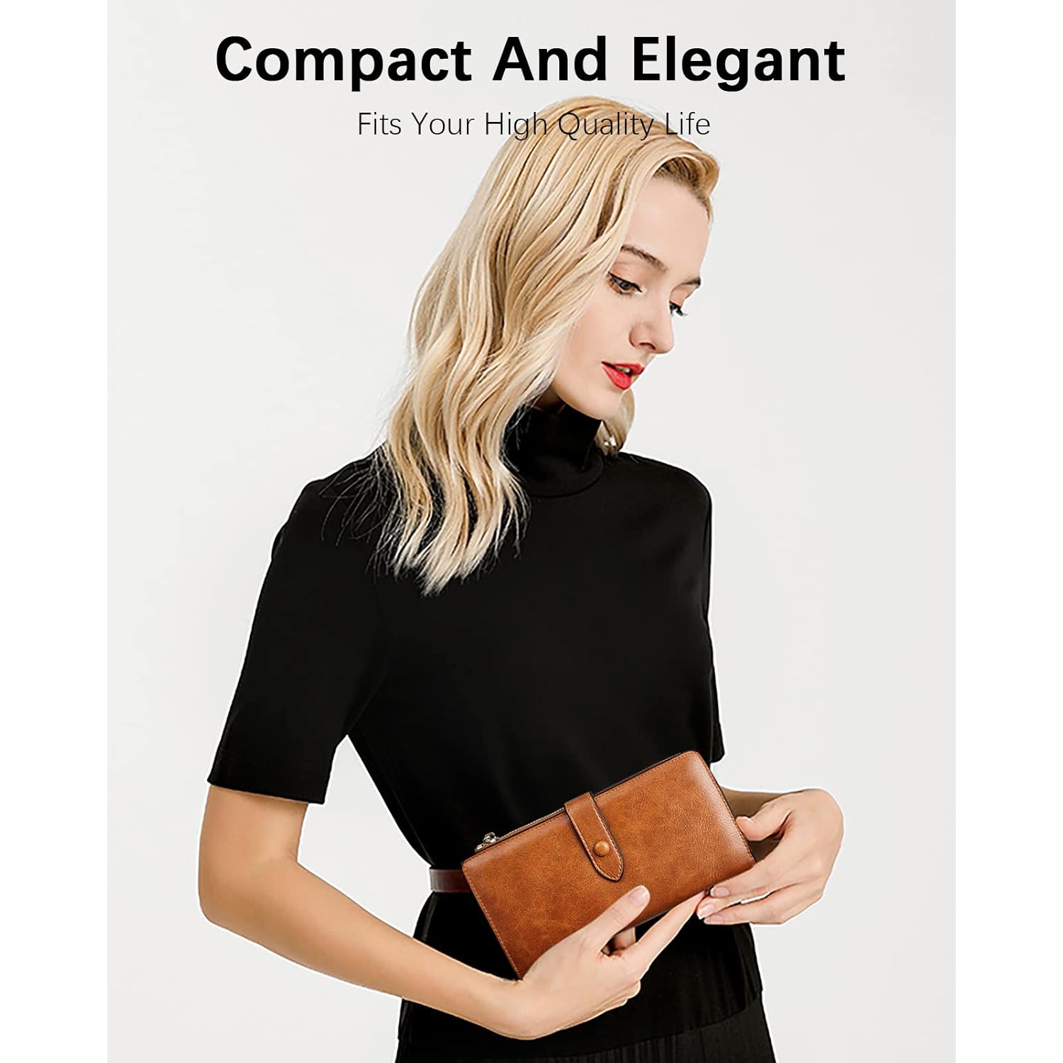 BOSTANTEN Leather Wallets RFID Blocking Large Capacity Trifold Card Holder Ladies Phone Clutch Brown