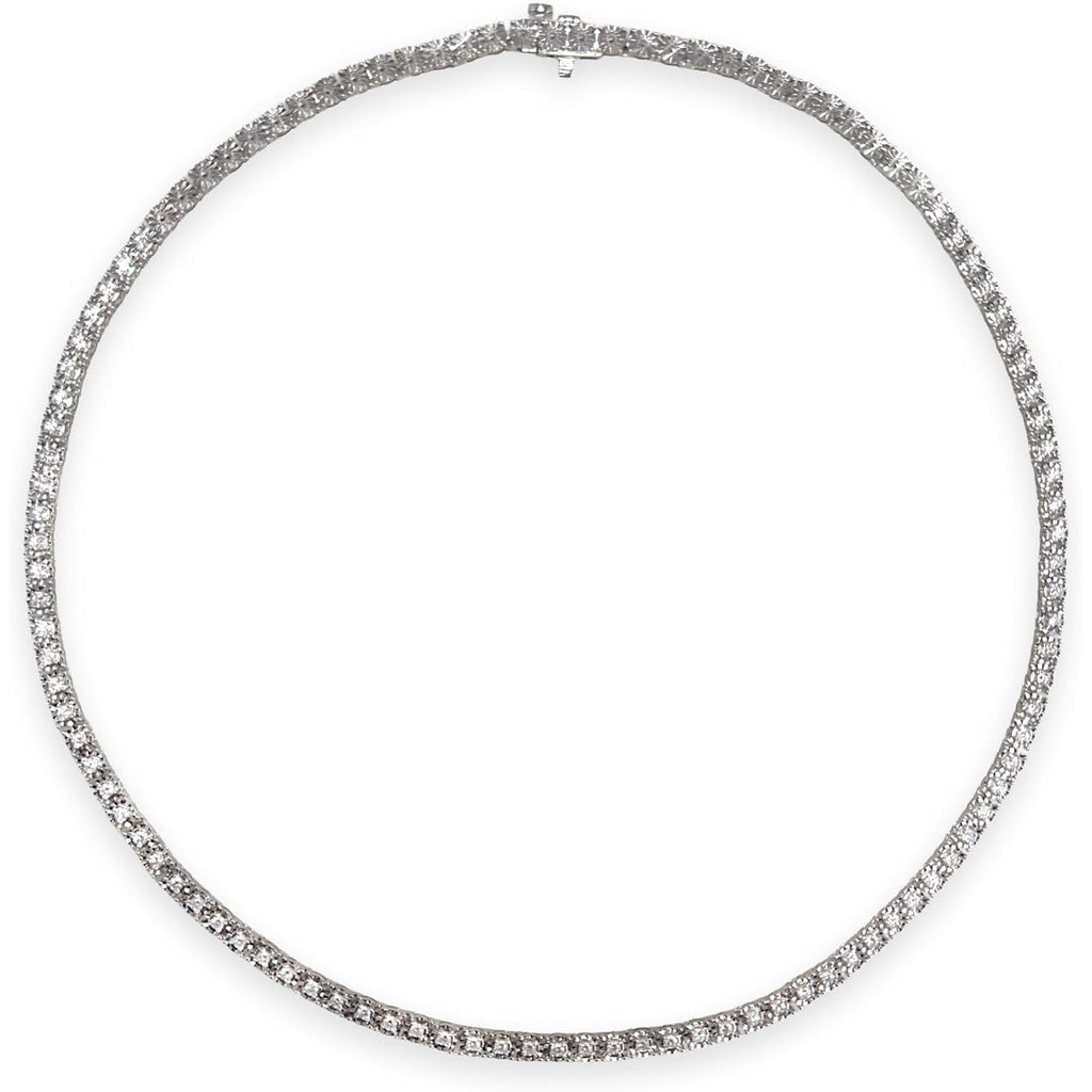 Belacqua 2 Carat Round Lab Grown Diamond Tennis Necklaces in Sterling Silver, Chain Length 16.5 Inches, Round Cut 3.7 mm, J-K Color, I1-I2 Clarity, 75% Diamond Coverage, Gift Box Included