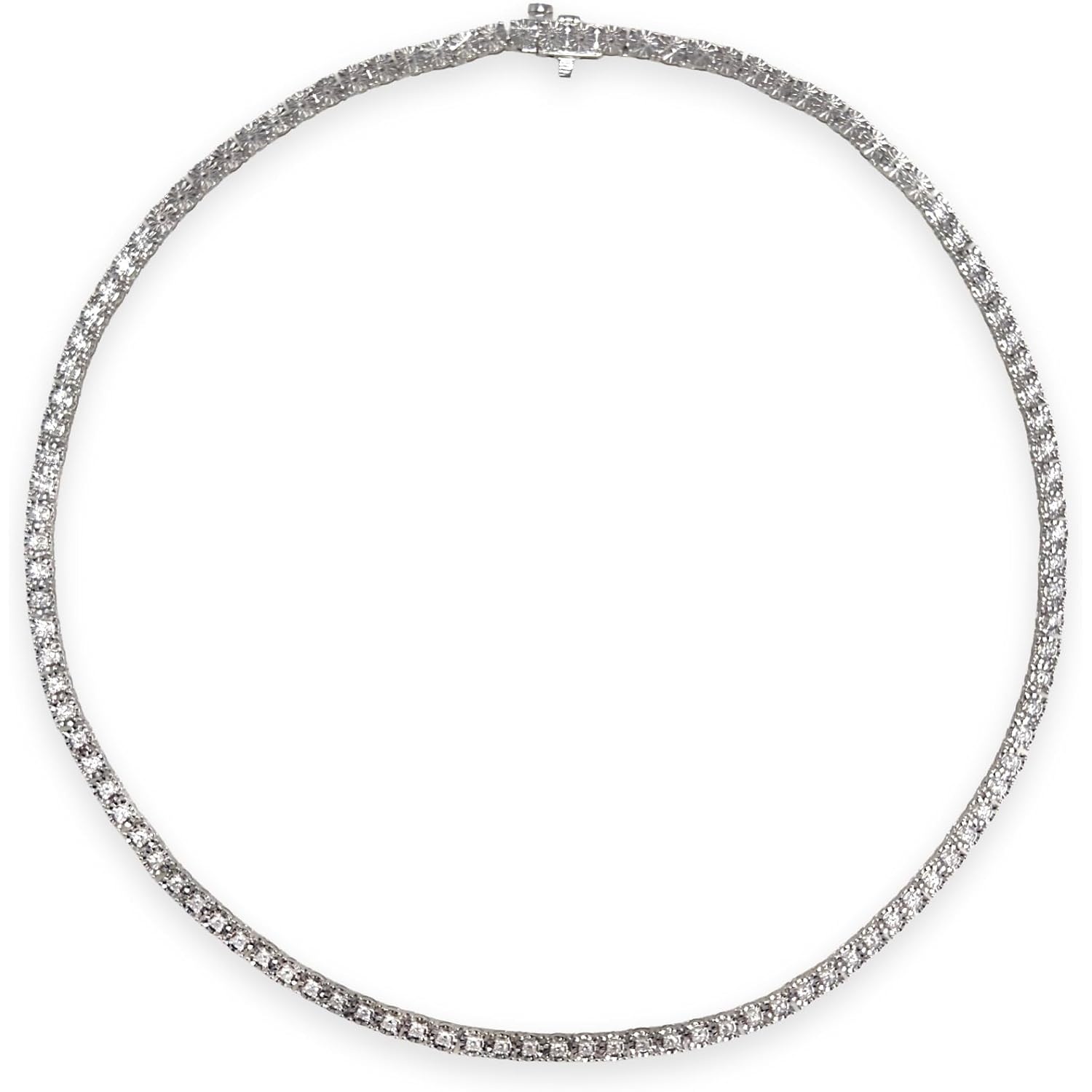 Belacqua 2 Carat Round Lab Grown Diamond Tennis Necklaces in Sterling Silver, Chain Length 16.5 Inches, Round Cut 3.7 mm, J-K Color, I1-I2 Clarity, 75% Diamond Coverage, Gift Box Included