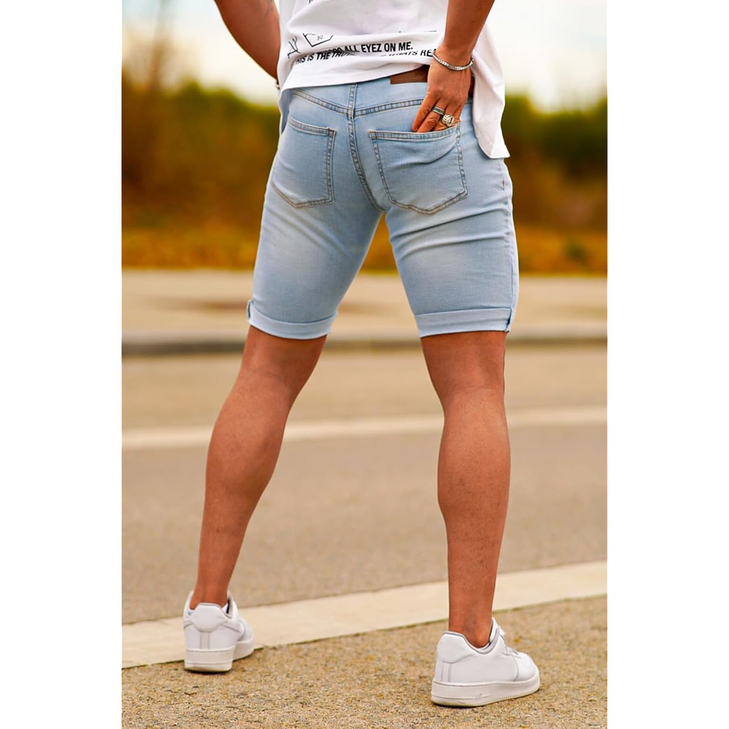 Gingtto Men'S Denim Shorts Skinny Stretch Short Jeans