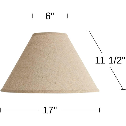 6" Top X 17" Bottom X 11 1/2" High X 11 1/2" Slant Lamp Shade (Pre-Assembled) Replacement Large Beige Brown Empire Round Rustic Farmhouse Western Fine Burlap Fabric Spider Harp Finial