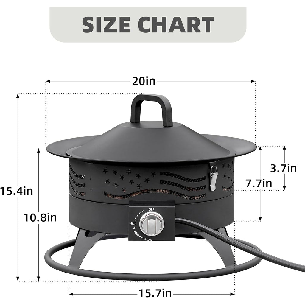 Portable Propane Fire Pit, 20 Inch Smokeless Gas Fire Pit Bowl For Outside, 60,000 Btu Outdoor Firepit With Grill Grate & Lid For Camping, Patio, Yard, Garden