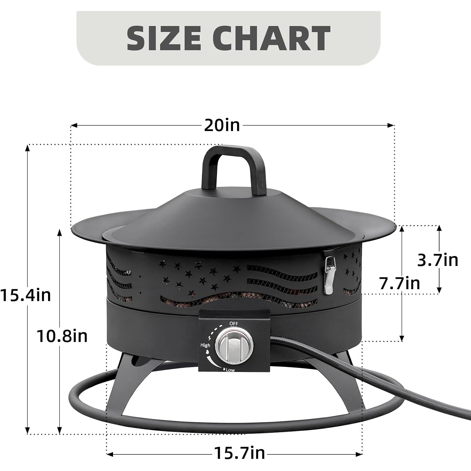 Portable Propane Fire Pit, 20 Inch Smokeless Gas Fire Pit Bowl For Outside, 60,000 Btu Outdoor Firepit With Grill Grate & Lid For Camping, Patio, Yard, Garden