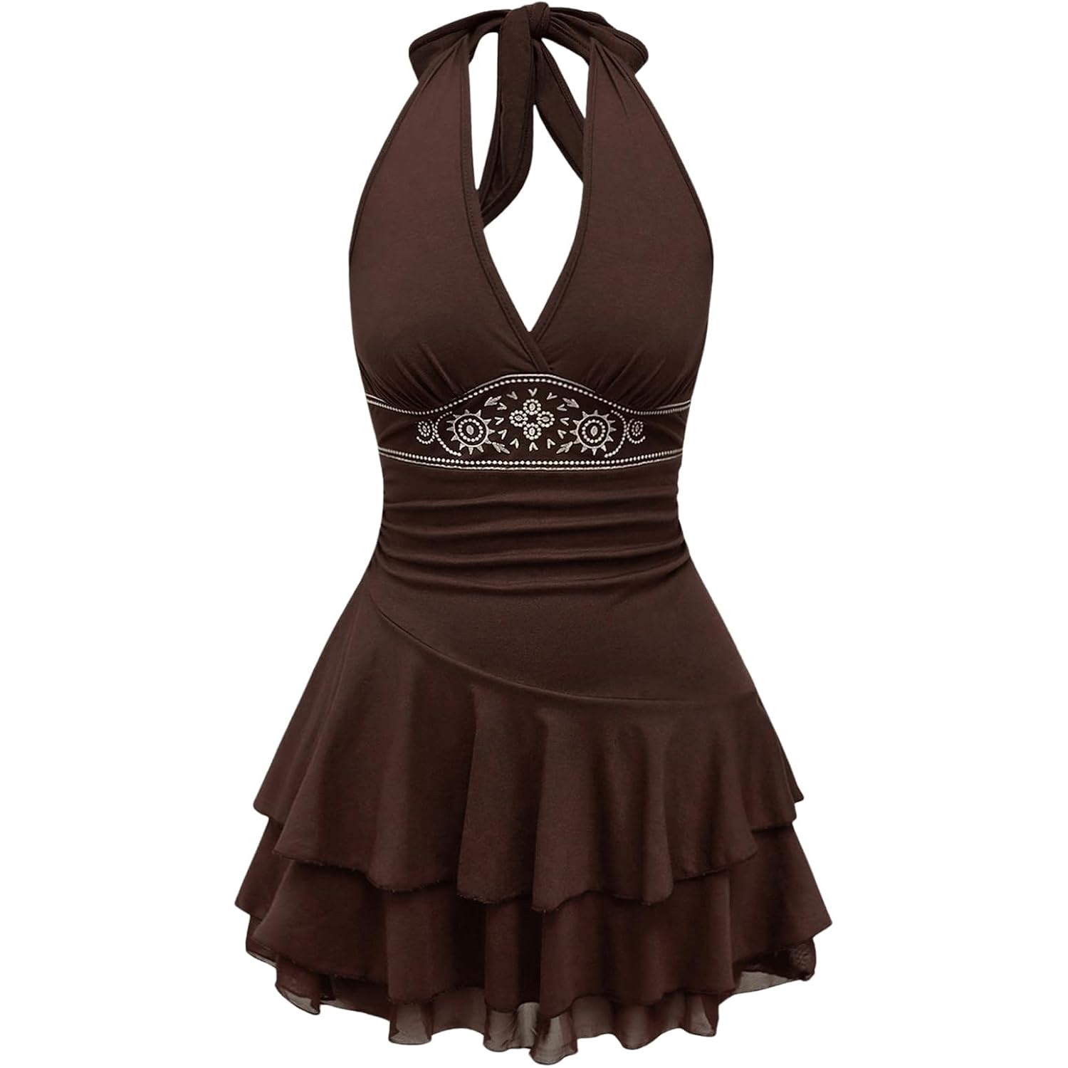 Soly Hux Women'S Summer Halter Backless Mini Dress Flowy Sleeveless V Neck Tie Back A Line Western Casual Sun Dresses