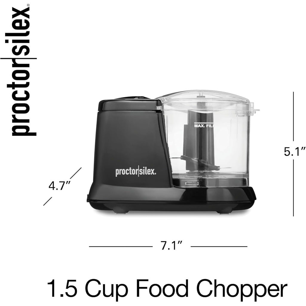 Proctor Silex Durable Electric Vegetable Chopper & Mini Food Processor for Chopping, Puree & Emulsify, 1.5 Cup, Black