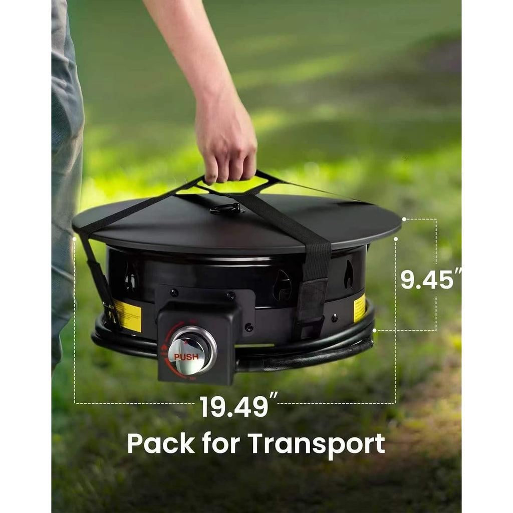 Large Propane Fire Pit 19 Inch, Gas Fire Pit With Grill Grate, Folding Legs, Hose Hooks, Propane Tank Holder, Cover & Carry Strap, Portable Outdoor Fire Pit For Camping, 58,000 Btu