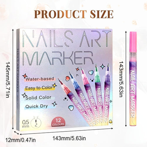 12 Colors Nail Art Pens Set, 2025 New Nail Art Markers Polish Pen for 3D Nail Art, Nail Art Tools for Dotting Drawing Painting Point Liner DIY (1 set)