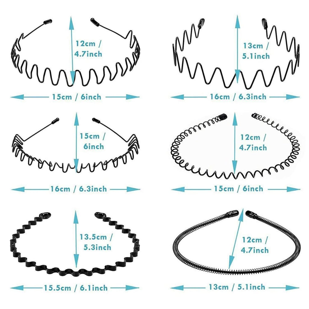 Metal Headbands For Men Fashion Headband For Women, Unisex Wavy Hair Bands Outdoor Sports Head Bands Simple Elastic Non-Slip Hair Accessories (6 Pack)