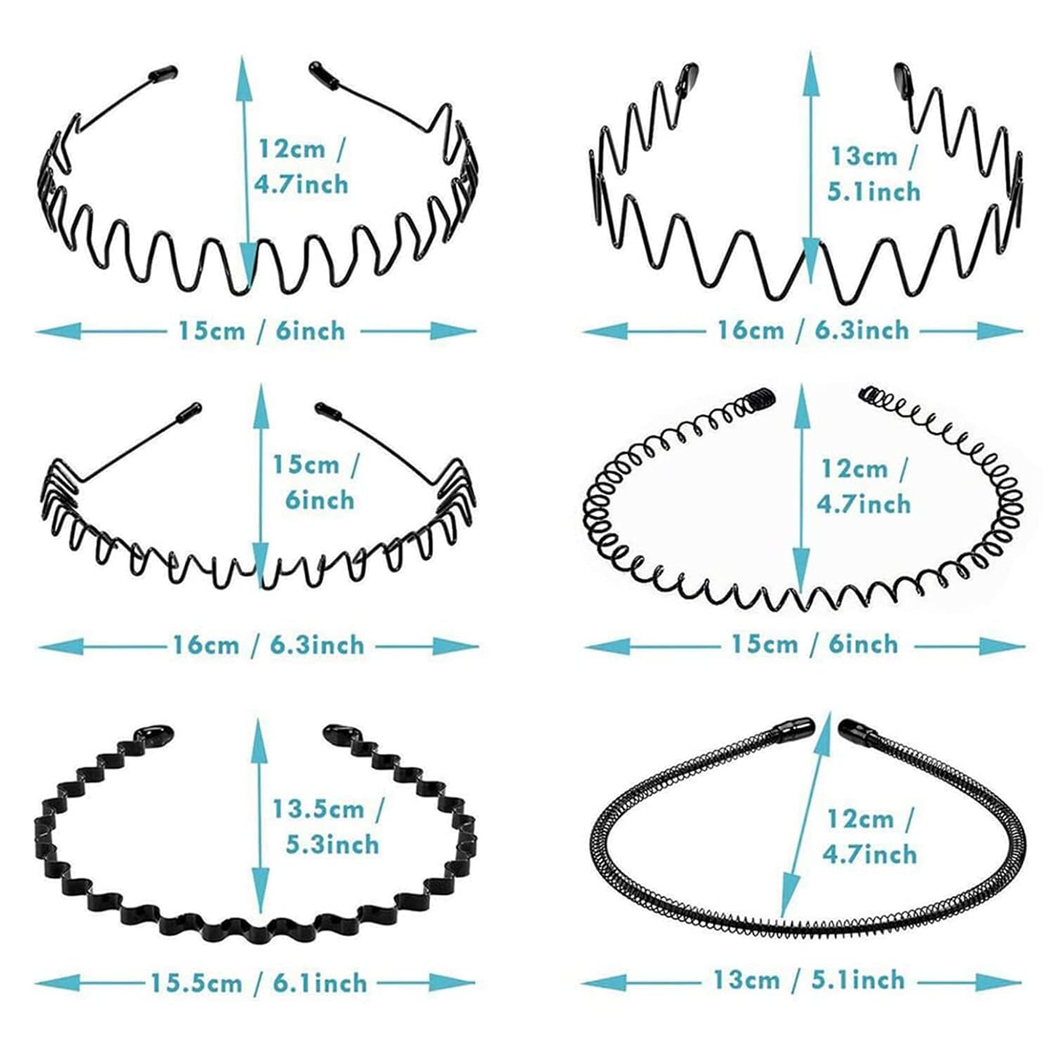 Metal Headbands For Men Fashion Headband For Women, Unisex Wavy Hair Bands Outdoor Sports Head Bands Simple Elastic Non-Slip Hair Accessories (6 Pack)