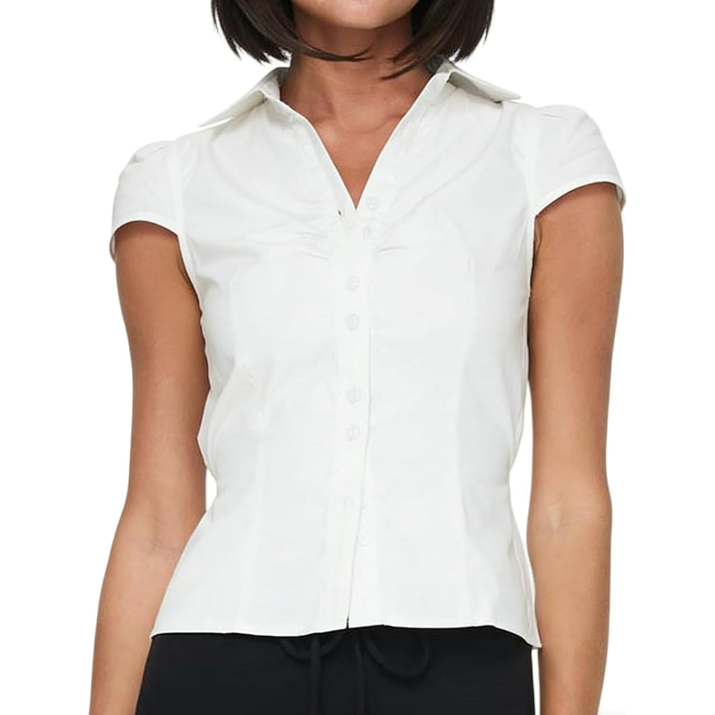 Seyumixi Y2K Button Up Shirt Women Short Sleeve V Neck Cropped Blouse Slim Fitted Collared Top Cute Preppy Coquette Tops