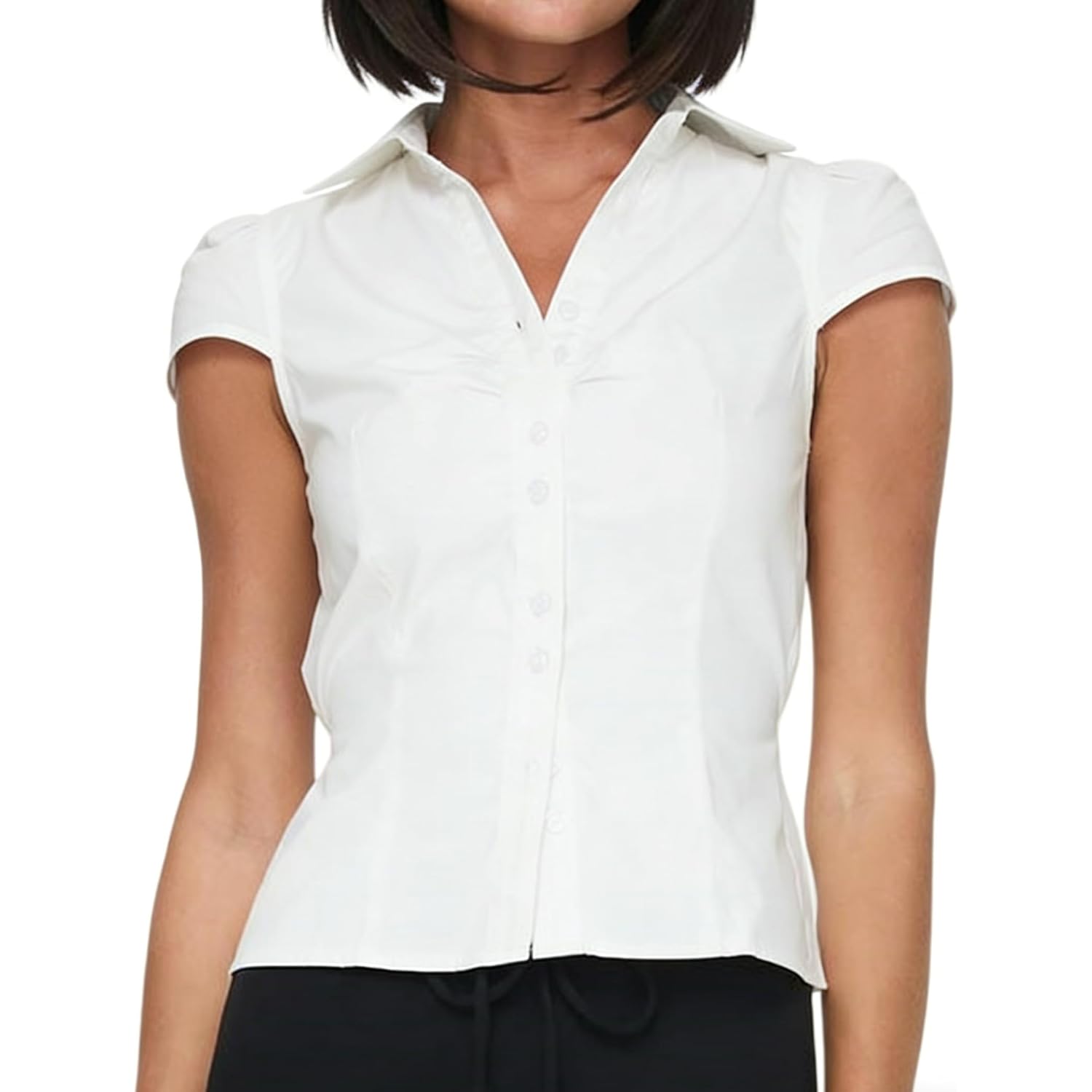 Seyumixi Y2K Button Up Shirt Women Short Sleeve V Neck Cropped Blouse Slim Fitted Collared Top Cute Preppy Coquette Tops