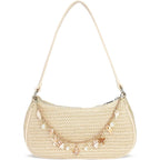 Women'S Boho Seashell Pearl Beaded Straw Clutch Purse Summer Woven Beach Bag Vacation Shoulder Handbags