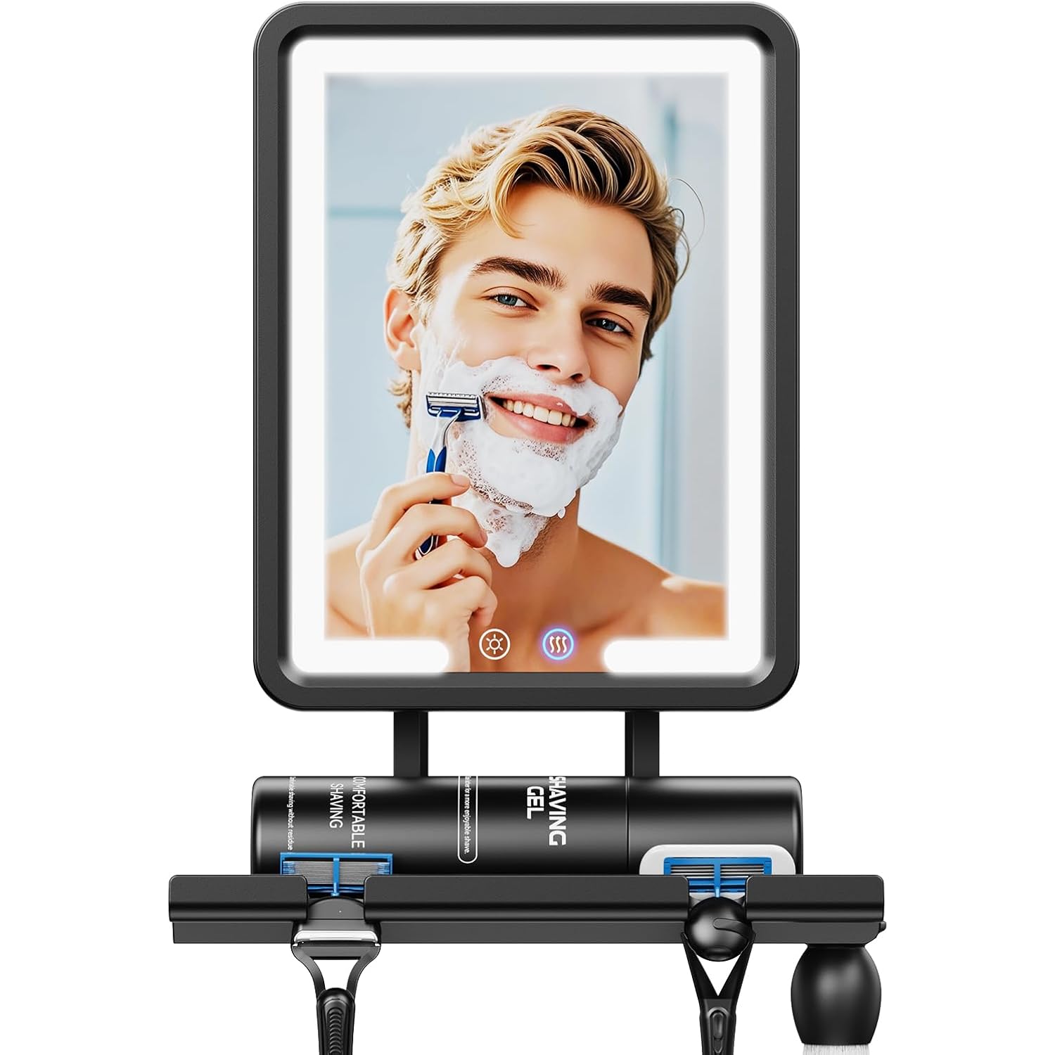 Heated Shower Mirror Fogless For Shaving (Gen 3) - 3 Colors Stepless Dimmable Lights, Anti-Fog Shaving Mirror With Razor Holder, No-Drilling, Removable - Black