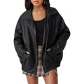 Hathne Women'S Oversized Leather Jackets Faux Zip Up Fall Fashion Motorcycle Jackets Coats Winter Clothes
