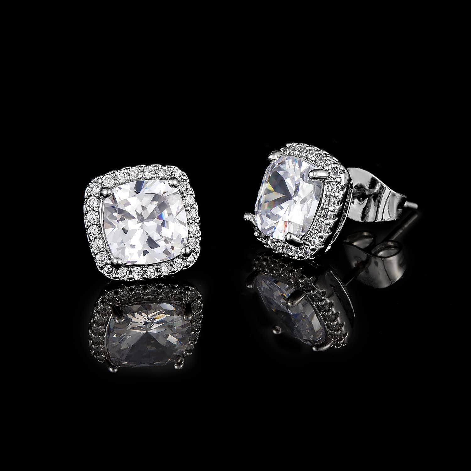 YOMELA Cubic Zirconia Earrings Studs, Halo CZ Birthstone Simulated Diamond Stud Earrings for Women
