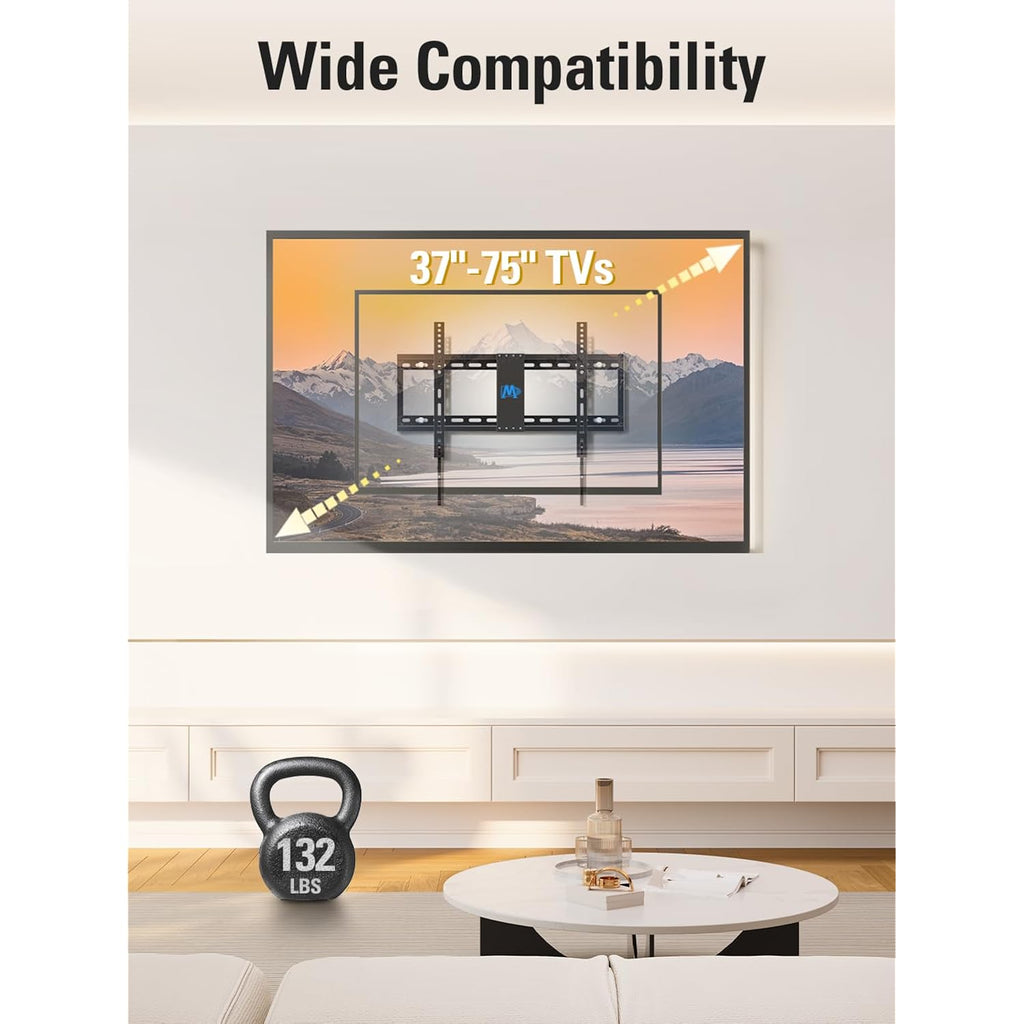 Mounting Dream TV Wall Mount for Most 37-75 Inch TVs up to 132lbs, Tilt TV Mount Fit 16", 18", 24" Studs, Max Vesa 600 x 400mm, Low Profile Flat Wall Mount TV Bracket, US-Based Customer Service