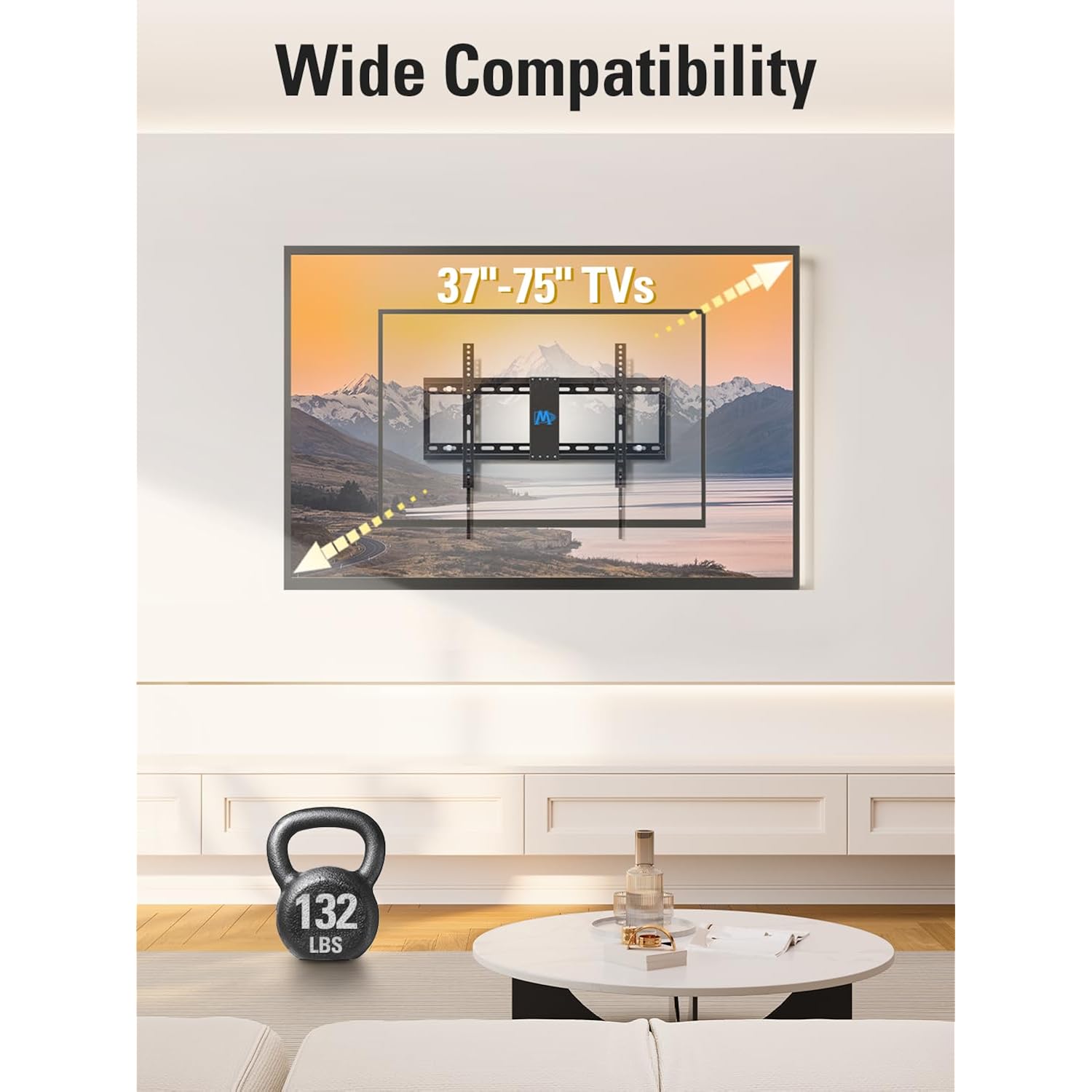 Mounting Dream TV Wall Mount for Most 37-75 Inch TVs up to 132lbs, Tilt TV Mount Fit 16", 18", 24" Studs, Max Vesa 600 x 400mm, Low Profile Flat Wall Mount TV Bracket, US-Based Customer Service