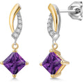 Gem Stone King 5MM Princess Cut Gemstone Birthstone and White Lab Grown Diamond Dangle Earrings for Women | 925 Silver and 10K Yellow Gold | Fine Jewelry Gifts for Women Mom Wife Her