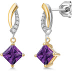 Gem Stone King 5MM Princess Cut Gemstone Birthstone and White Lab Grown Diamond Dangle Earrings for Women | 925 Silver and 10K Yellow Gold | Fine Jewelry Gifts for Women Mom Wife Her