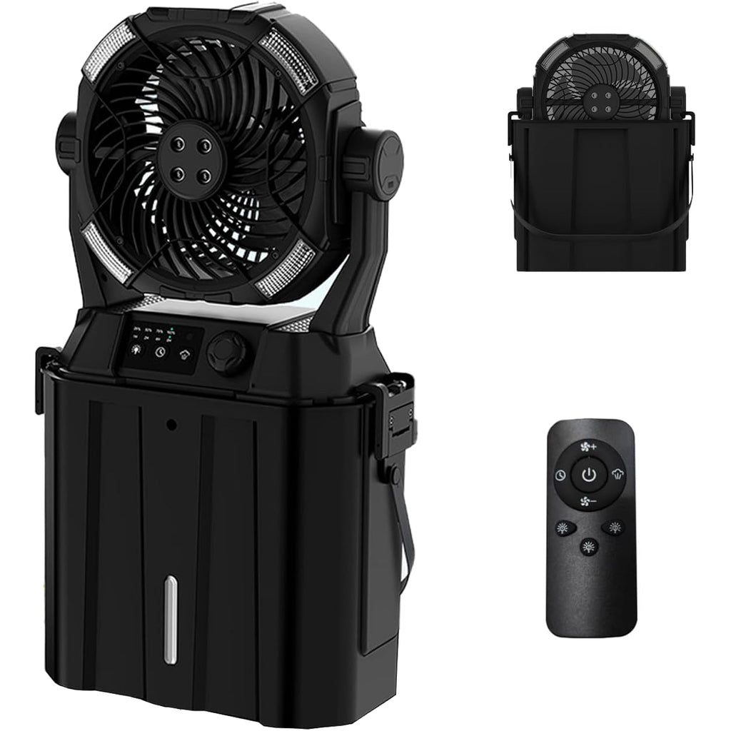 Portable Misting Fan 20000Mah Rechargeable Battery, 6L Bucket Outdoor Mist Fans Patios Cooling, Camping Fan With Led Light Modes & Stepless Speed Control, 4 Spray Mister, Timer Function(Black)