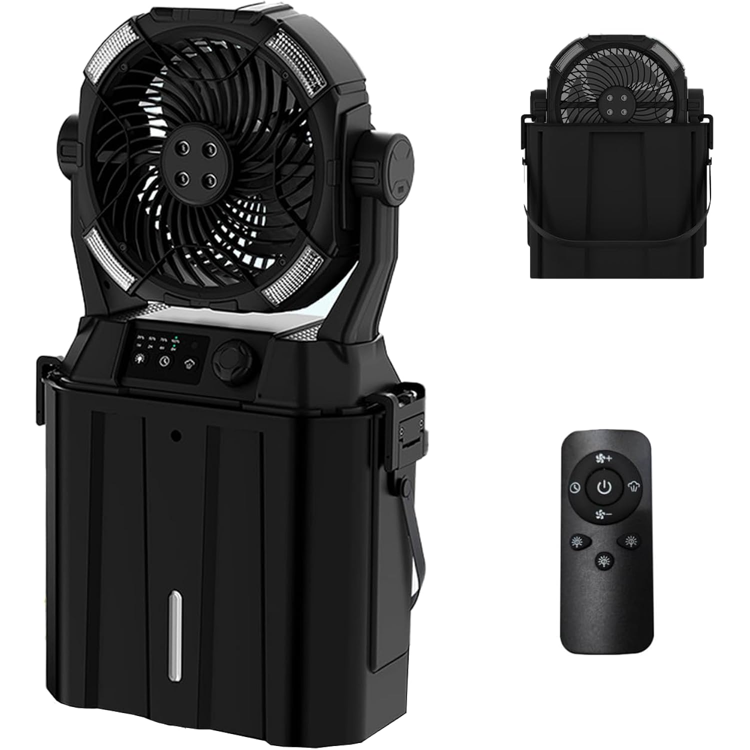 Portable Misting Fan 20000Mah Rechargeable Battery, 6L Bucket Outdoor Mist Fans Patios Cooling, Camping Fan With Led Light Modes & Stepless Speed Control, 4 Spray Mister, Timer Function(Black)