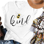 Womens Be Kind Graphic Tees V Neck Cute Printed Summer Casual T Shirts Tops White