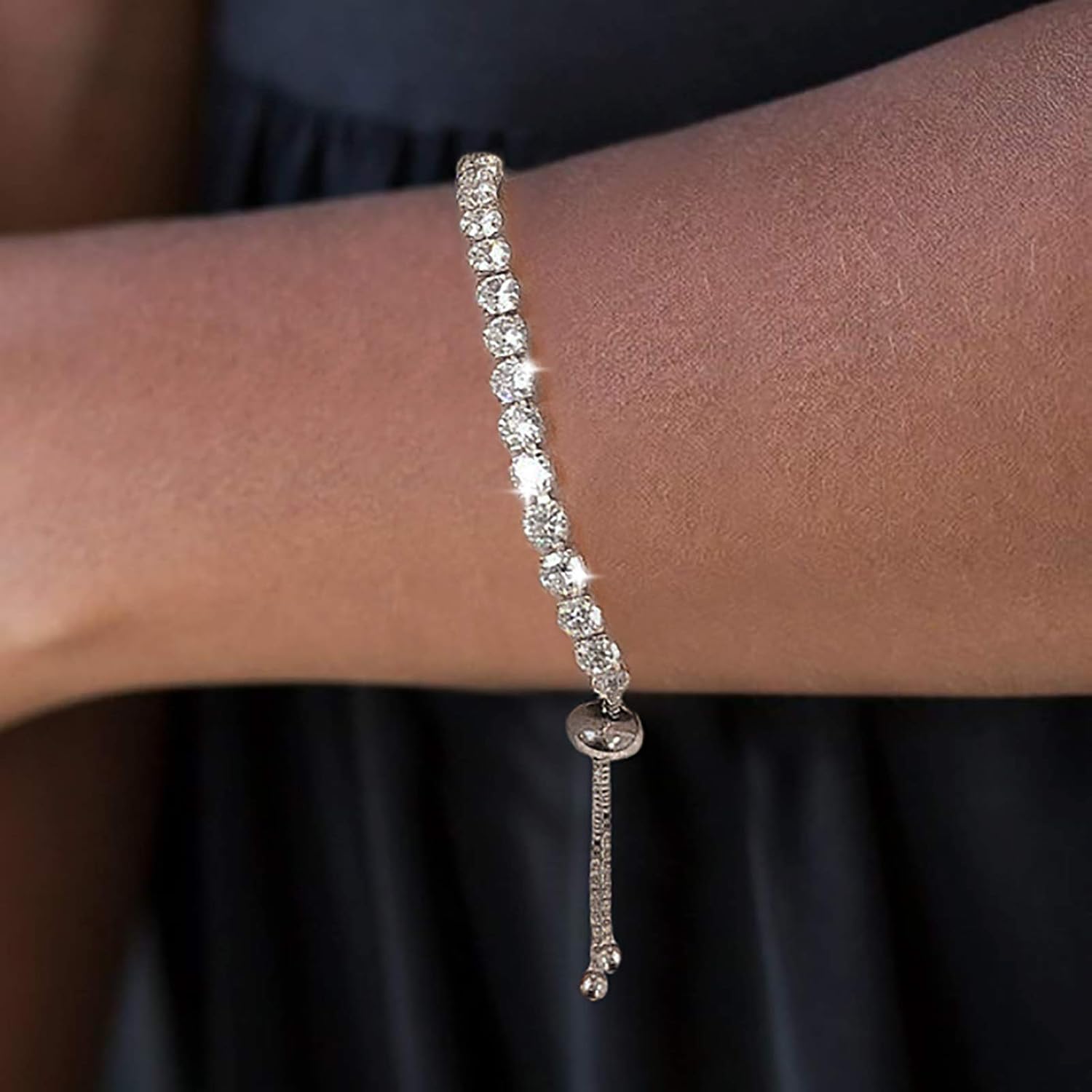 Tennis Bracelets for Women White Gold Plated Diamond AAA+ Cubic Zirconia CZ Dainty Classic Adjustable Slider Bracelet Silver Fashion Jewelry Wedding Gift